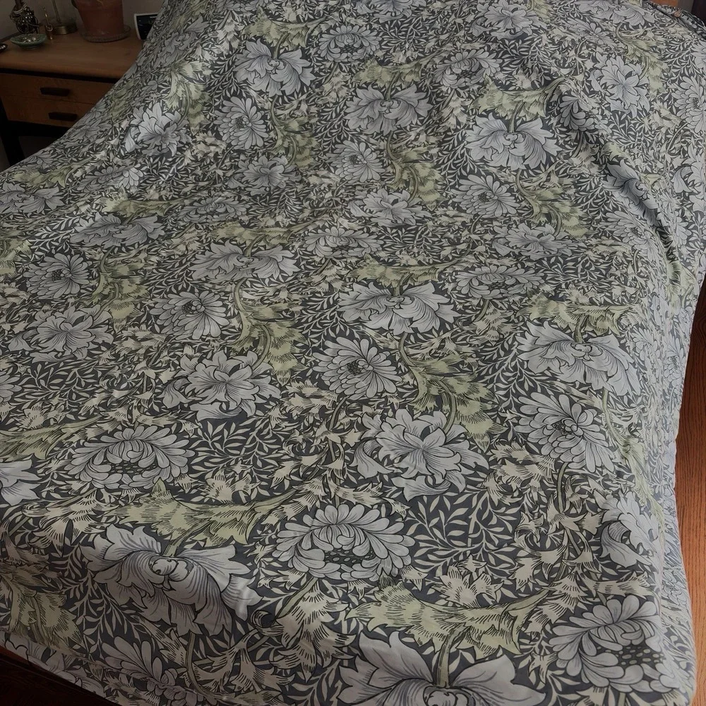 William Morris Home Chrysanthemum Sea Blue Queen Duvet Cover 90x90 100% Cotton